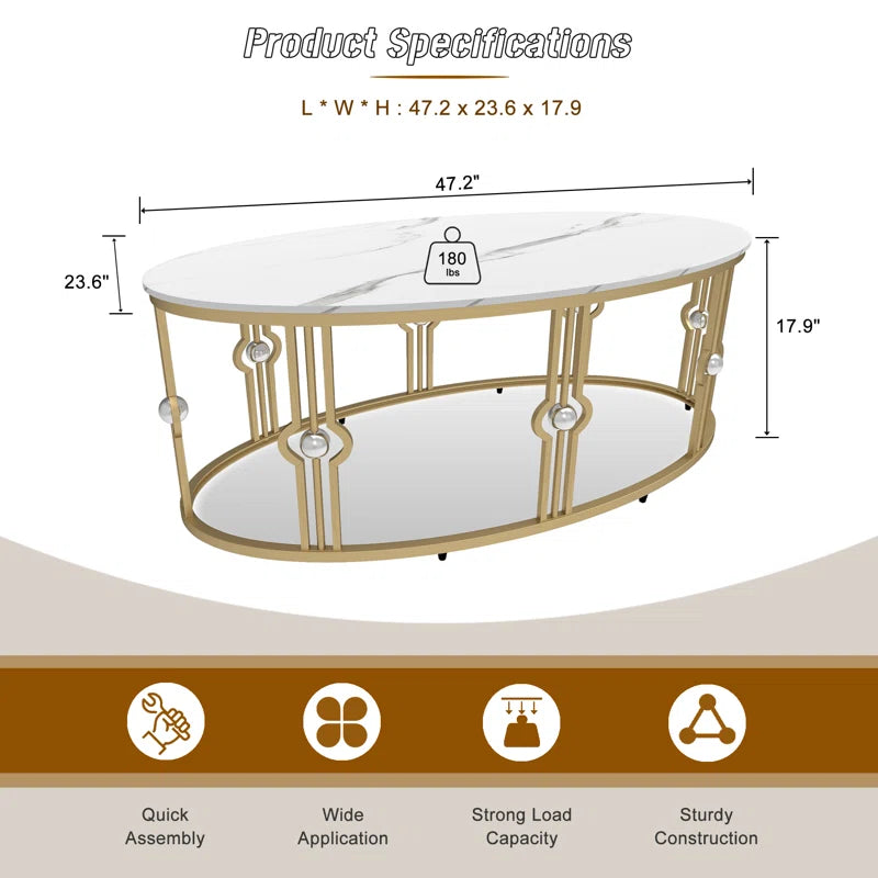 Modern Oval Coffee Table for Living Room, Bedroom