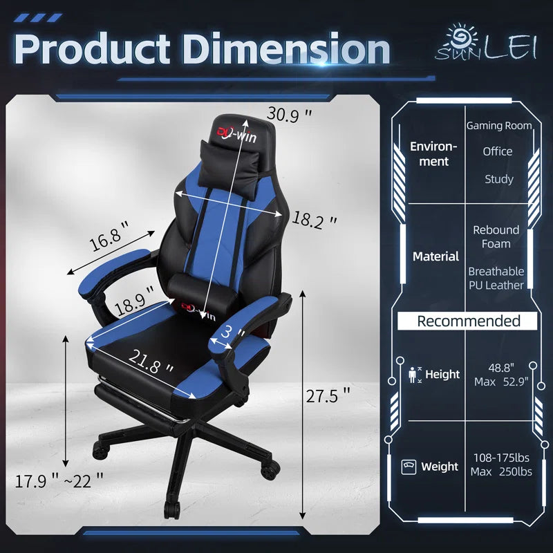 Adjustable Game Chair Swiveling PC & Racing with Footrest