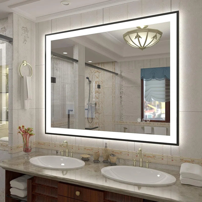 Aevar Super Bright Front & Back LED Lighted Anti-Fog Aluminum Alloy Framed Tempered Glass Bathroom/Vanity Mirror with ETL & 3-Year Warranty