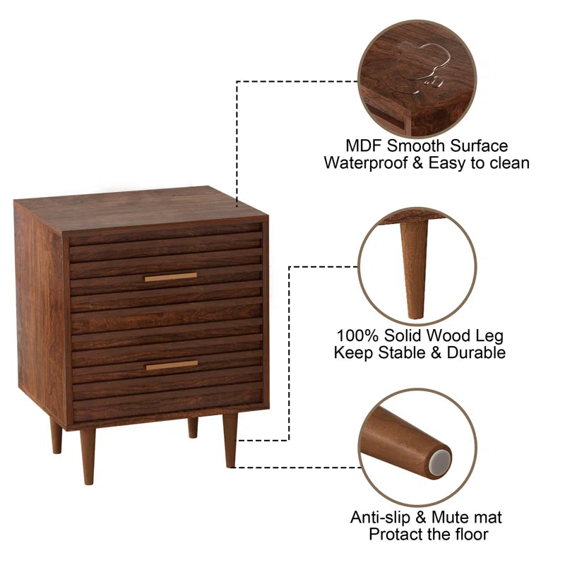 Jamyira 2 - Drawer Nightstands Set, Mid Century Modern End Table , Wooden Bedside Table in Brown