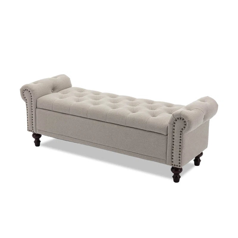 Velvet/Linen Upholstered Storage Bench with Segmented Storage Compartments