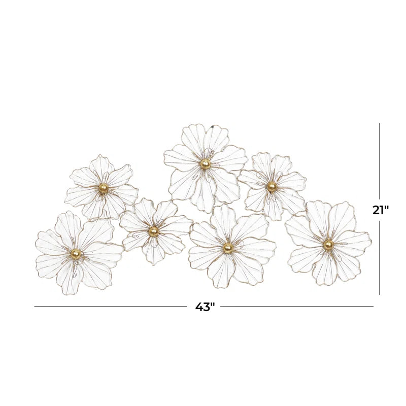 Metal Wire Foiled Floral Home Wall Decor with Scroll Accents