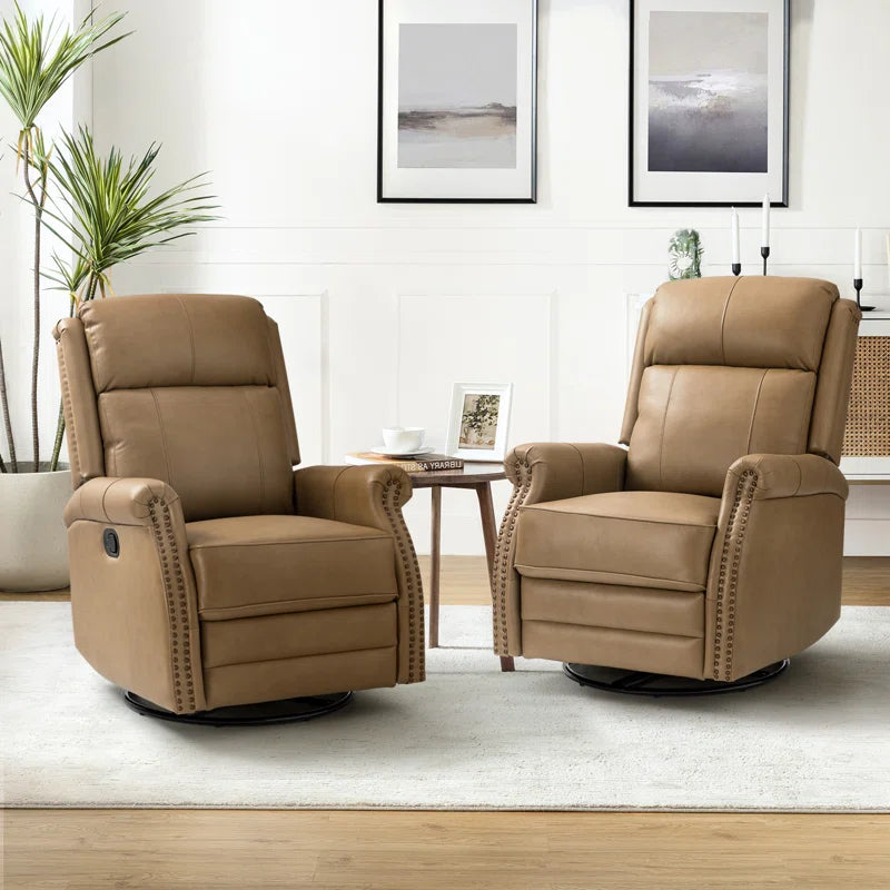 Anouschka 30.5" Wide Swivel Rocking Genuine Leather Manual Recliner
