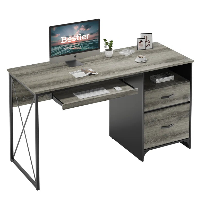 Labelle 55" W Writing Study Computer Table Workstation with Keyboard Tray