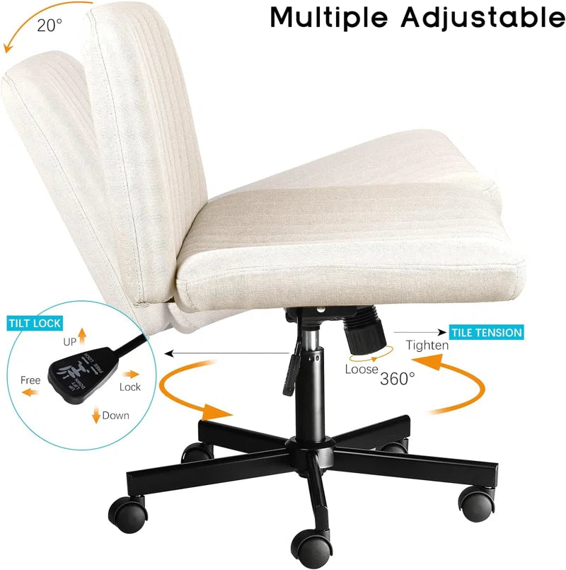 Caelie Criss Cross Legged Office Chair, Armless Office Desk Chair with Wheels