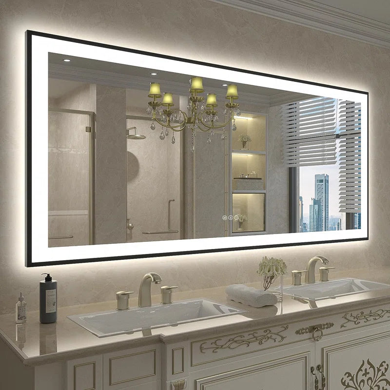 Aevar Super Bright Front & Back LED Lighted Anti-Fog Aluminum Alloy Framed Tempered Glass Bathroom/Vanity Mirror with ETL & 3-Year Warranty