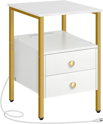 Pake 2 - Drawer 23.6" Tall Iron Nightstand with Storage and Built-In Outlets