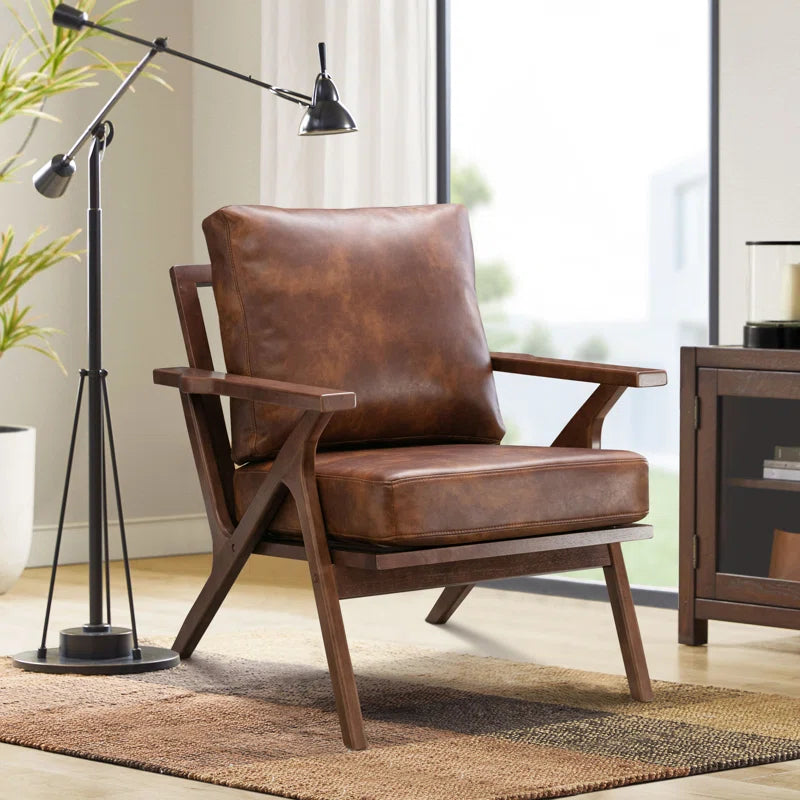 Huybert 29.7" Wide Solid Wood Frame Upholstered Mid Century Modern Retro Accent Chair