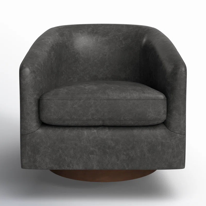Bennett Genuine Leather Swivel Barrel Chair