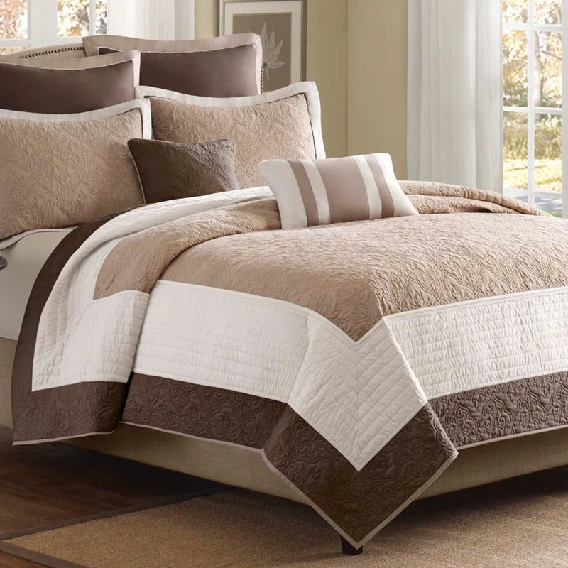 Attingham 7 Piece Quilt Set with Euro Shams and Throw Pillows