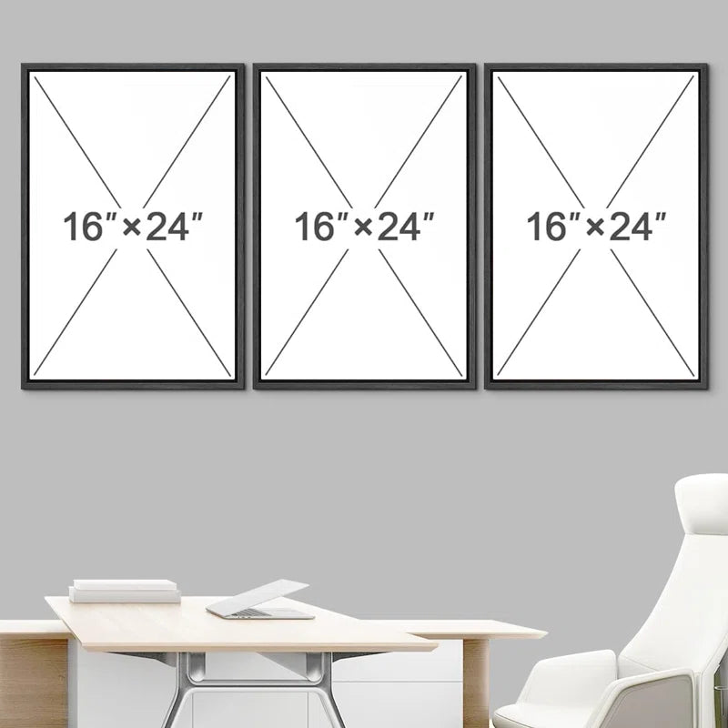 Mid Century Modern Boho Brown Abstract Sun Tropical Plant - Framed 3 Piece Set Canvas Print Picture