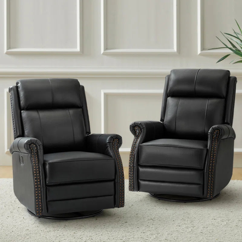 Anouschka 30.5" Wide Swivel Rocking Genuine Leather Manual Recliner