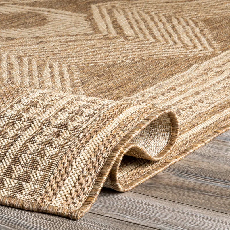 Geometric Indoor/Outdoor Rug for Living Room Patio Deck Front Porch Entryway Hallway Kitchen, Light Brown/Ivory