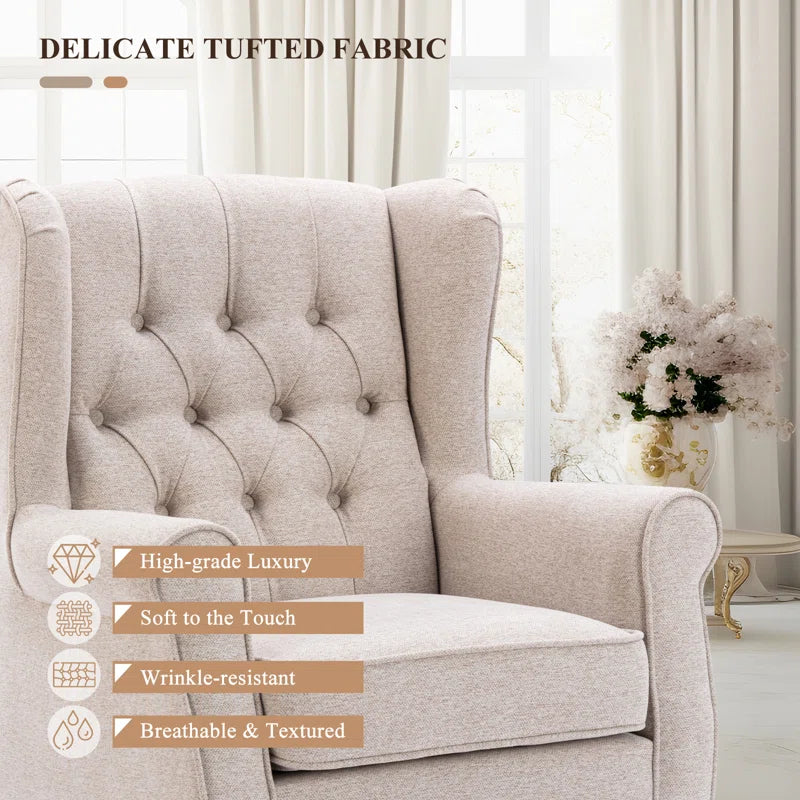 Button-Tufted Small Wingback Accent Chair with Rolled Arm and Thick Padded Cushion