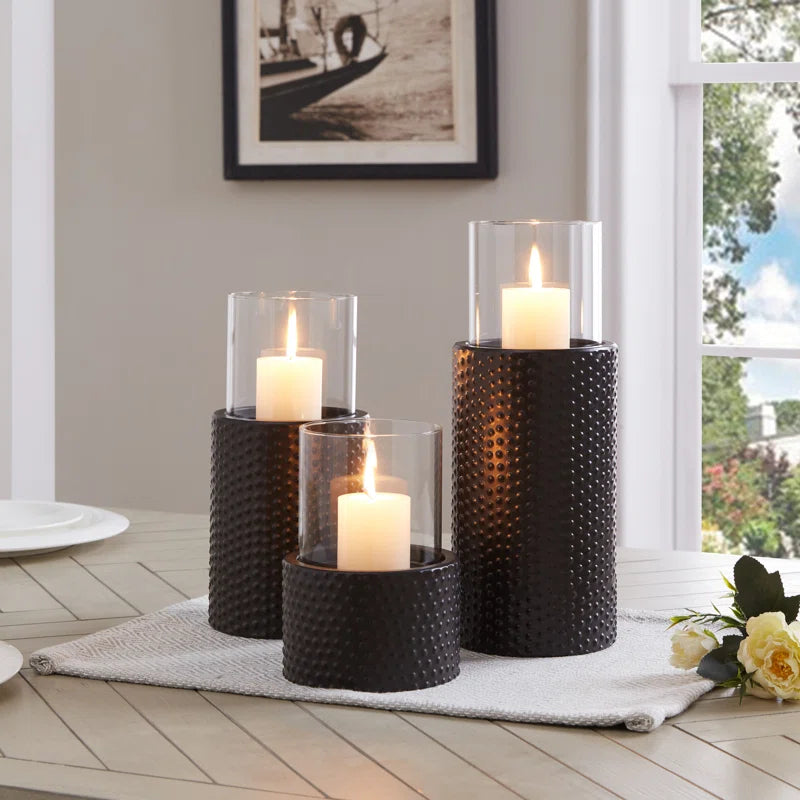 3 Piece Iron Tabletop Hurricane Holder Set