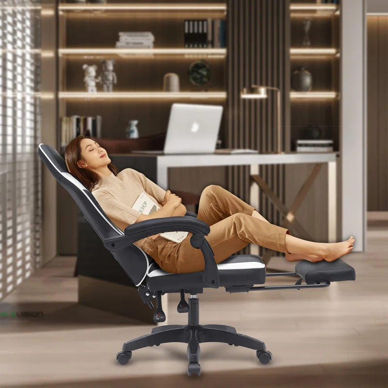 Knoble Adjustable Reclining Ergonomic Faux Leather Swiveling PC & Racing Game Chair with Footrest