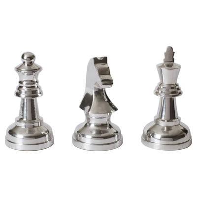Aluminum Metal Chess Decorative Sculpture with Knight, Queen and King Set