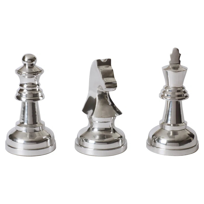 Aluminum Metal Chess Decorative Sculpture with Knight, Queen and King Set