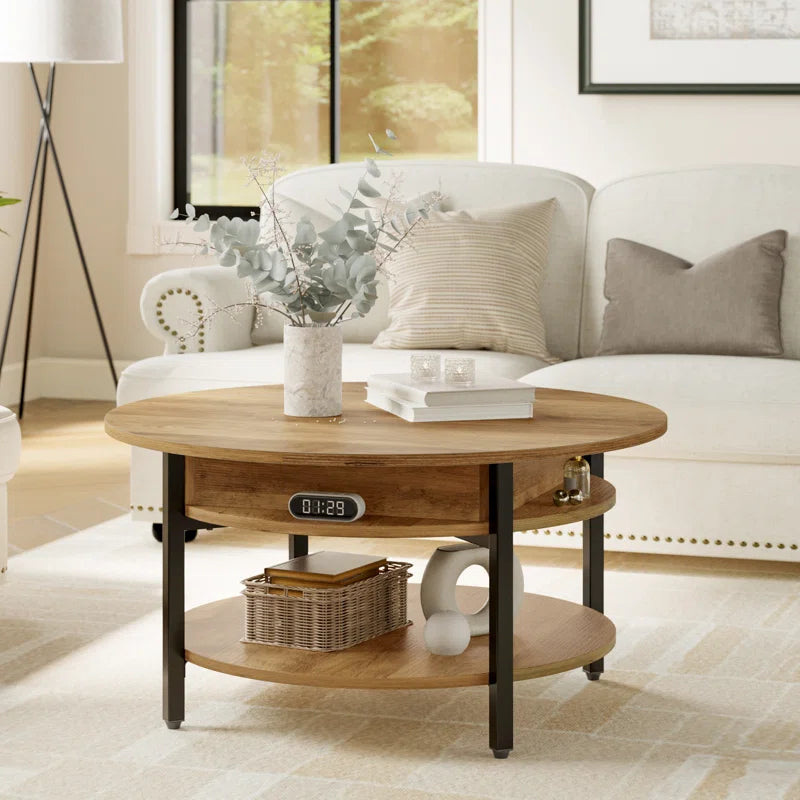 Wynny 27"W round Lift-Top Wood Coffee Table with Storage