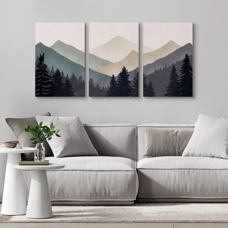 Sun Mountain Landscape Abstract Nature Forest Minimalist Pictures Framed Canvas Print Wall Art