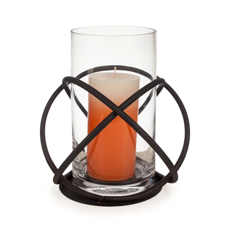 Tabletop Metal and Glass Hurricane Candle Holder