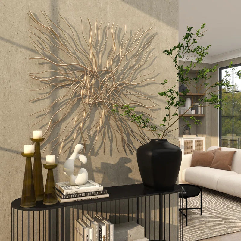Gold Metal Overlapping Lines Abstract Home Wall Decor