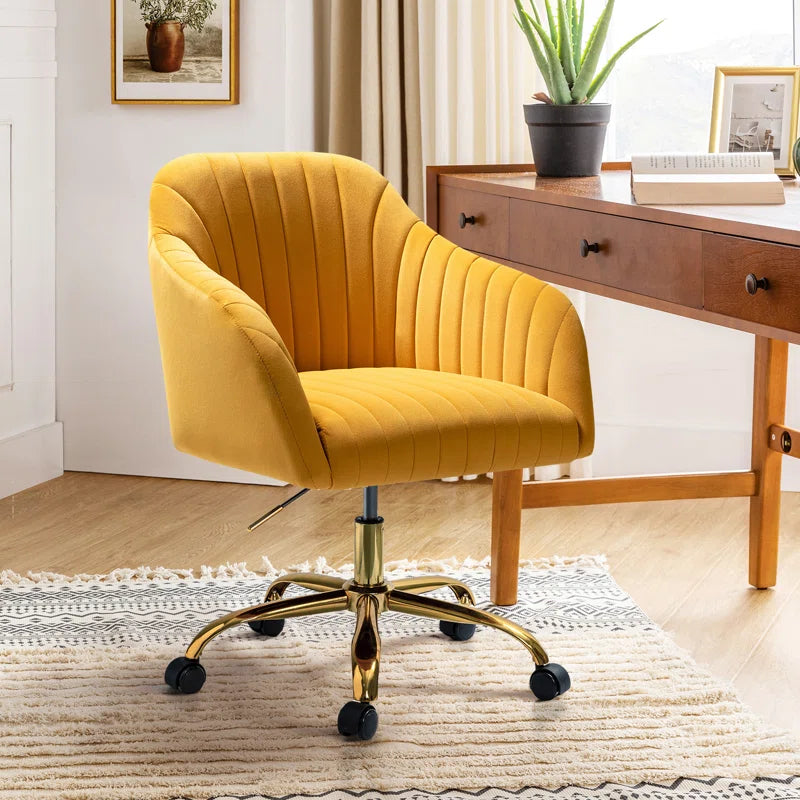 Adan Modern Velvet Task Chair with Wood Frame and Back