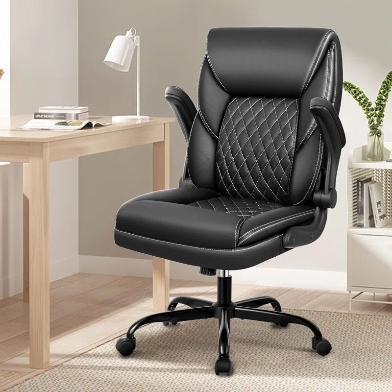 Marama Ergonomic Leather Office Chair with Flip-Up Armrests