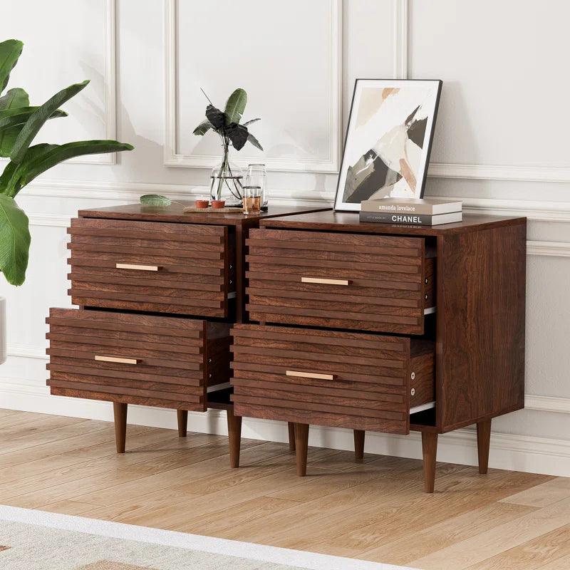 Jamyira 2 - Drawer Nightstands Set, Mid Century Modern End Table , Wooden Bedside Table in Brown