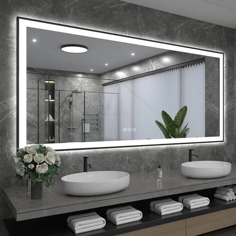 Aevar Super Bright Front & Back LED Lighted Anti-Fog Aluminum Alloy Framed Tempered Glass Bathroom/Vanity Mirror with ETL & 3-Year Warranty