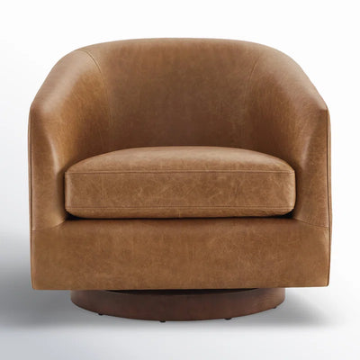 Bennett Genuine Leather Swivel Barrel Chair