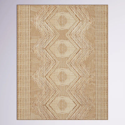 Geometric Indoor/Outdoor Rug for Living Room Patio Deck Front Porch Entryway Hallway Kitchen, Light Brown/Ivory