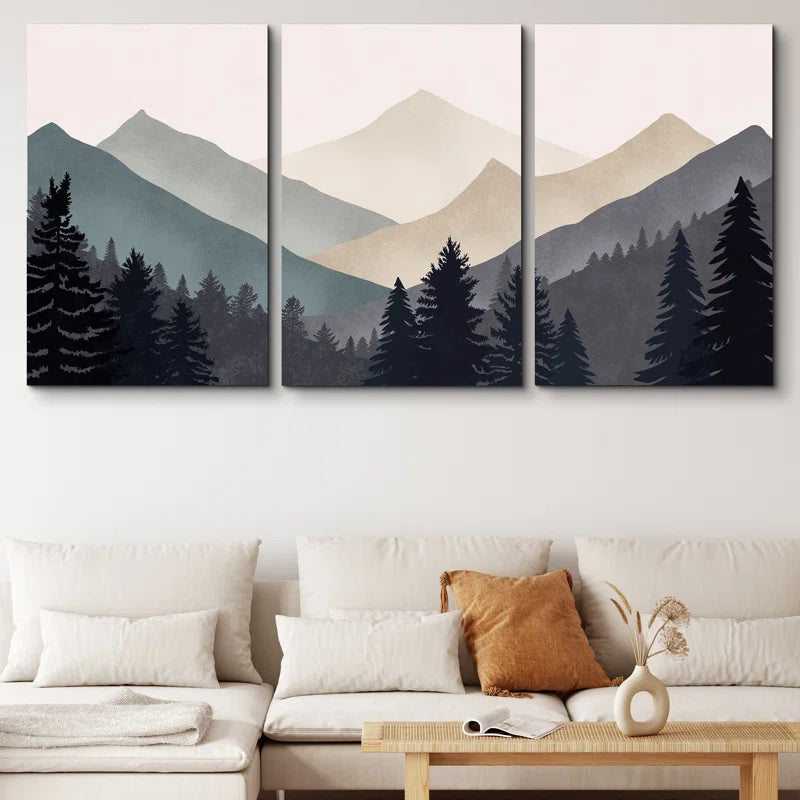 Sun Mountain Landscape Abstract Nature Forest Minimalist Pictures Framed Canvas Print Wall Art