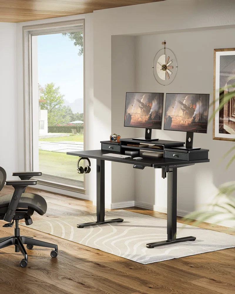 Electric Adjustable Height Standing Desk Computer Table with Drawers