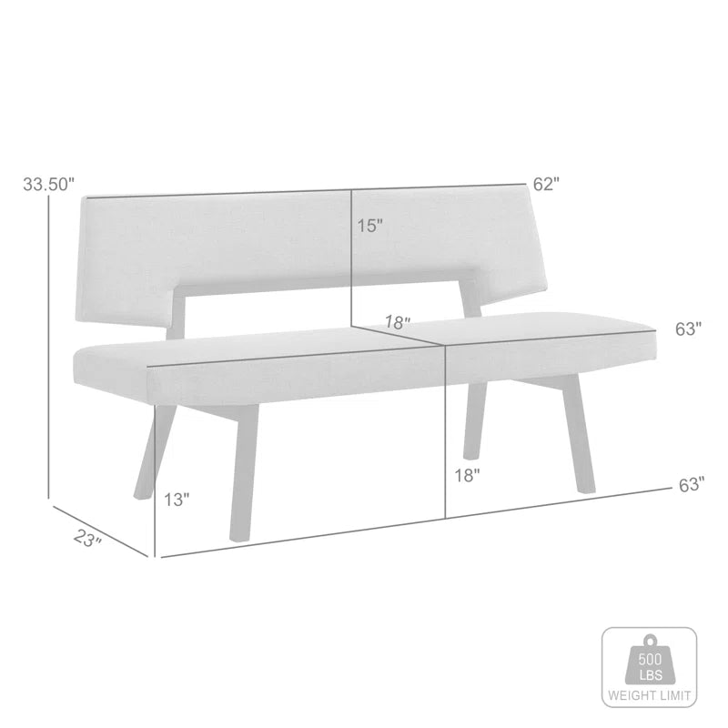Jeiren 63" Wide Upholstered Dining Bench with Back in Rubberwood and Fabric