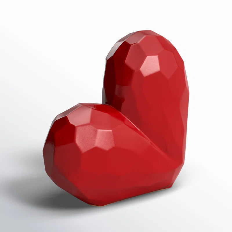 Stoneware Ceramic Geometric Heart Sculpture - Modern Abstract Decorative Object with Faceted Design, Durable and Elegant Home Accent