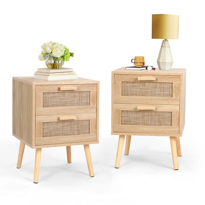 Spurlin Rattan Nightstand with 2 Storage Drawers