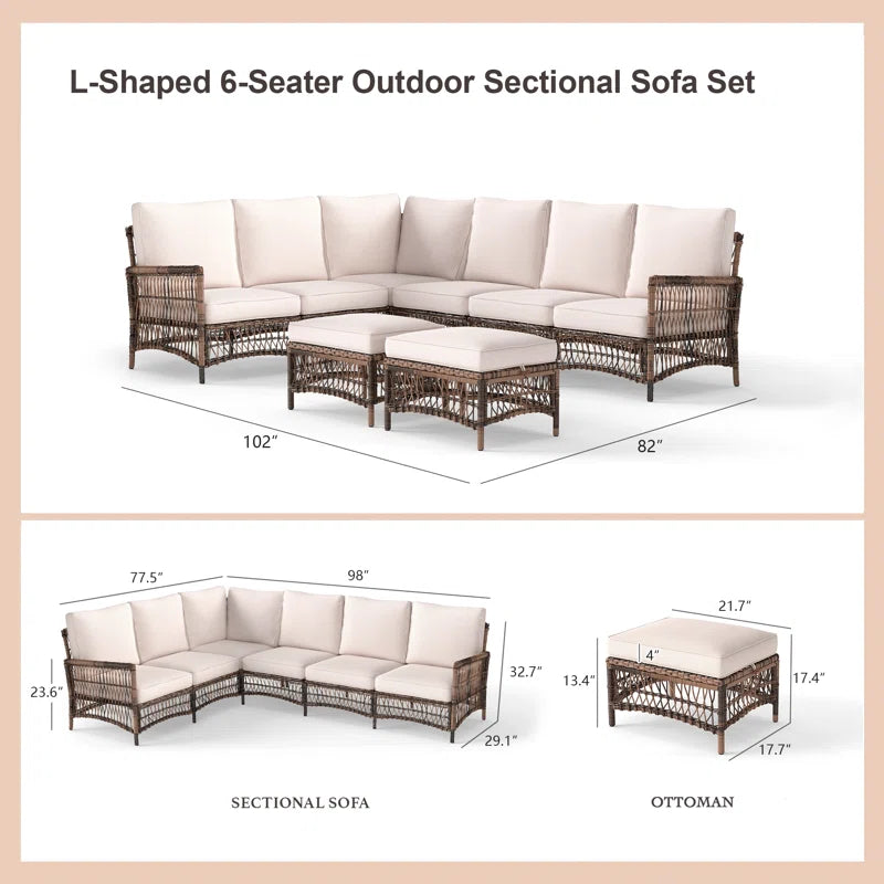 Direnzo 98" Wide Outdoor 6 - Person Outdoor Wicker L-Shaped Patio Sectional with Cushions