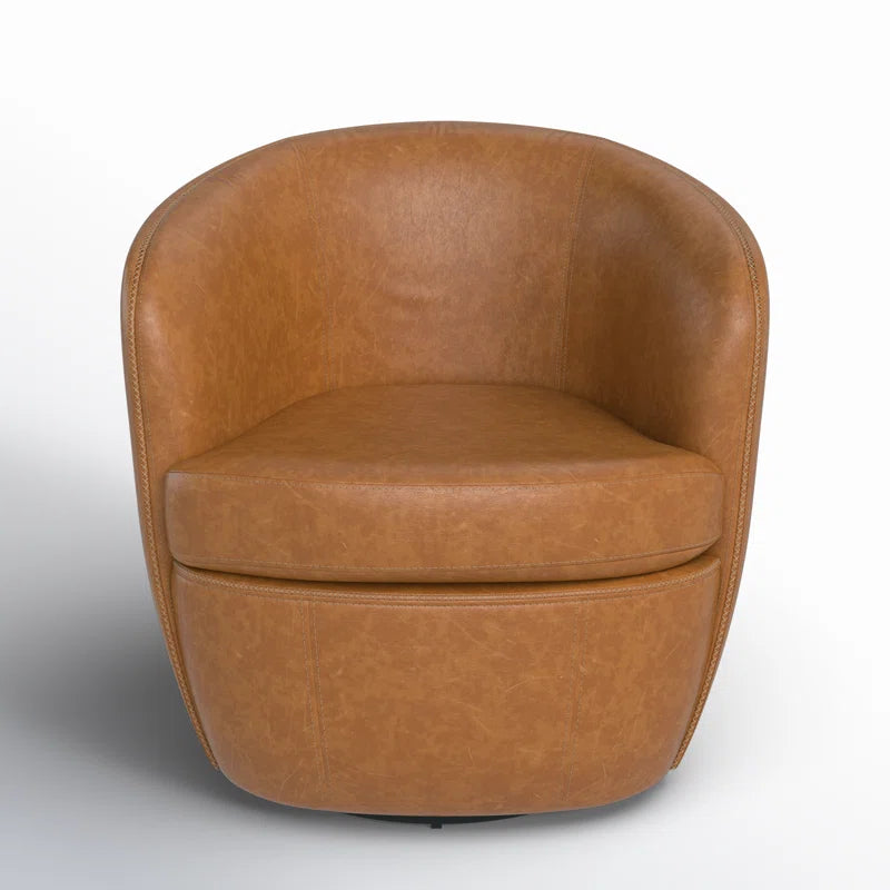 Azurdee Top Grain 100% Genuine Italian Leather Swivel Barrel Chair