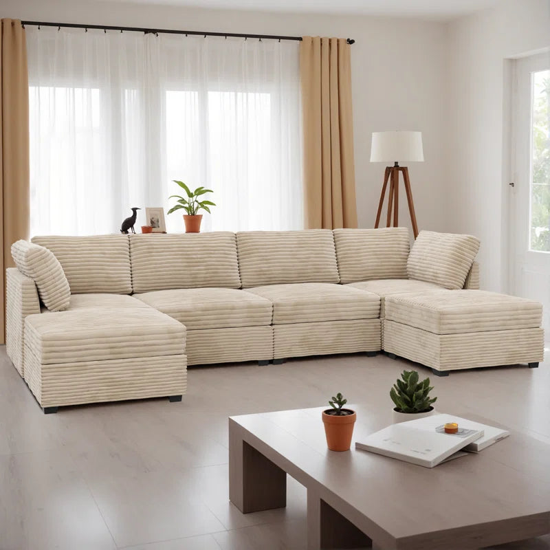 Corduroy Section Sofa Combination, 4 Seats, with Ottoman, Can Be Combined at Will