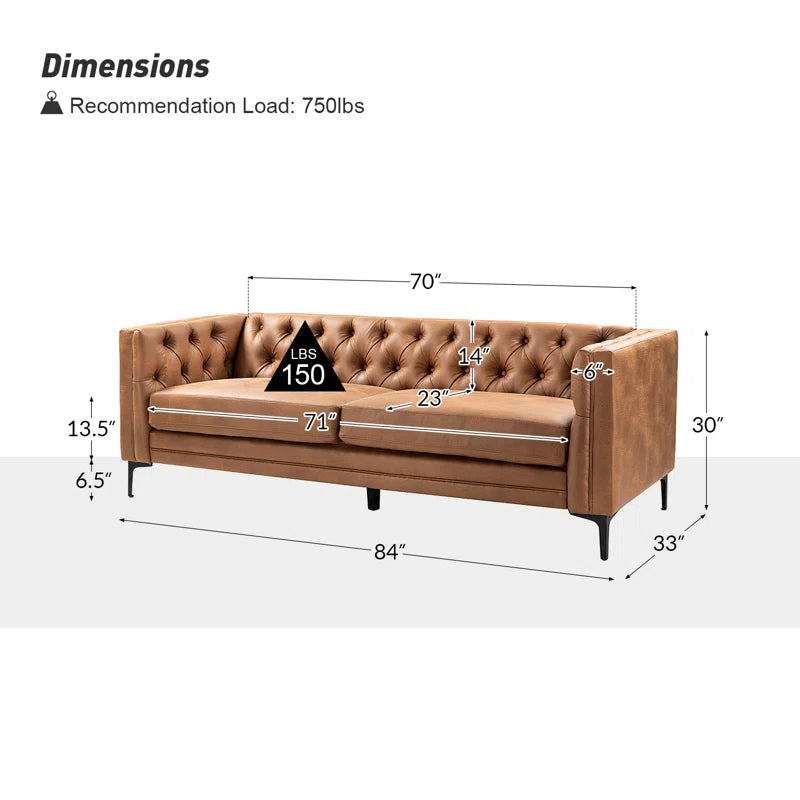 Brinna Contemporary 84" Upholstered Button-Tufted Sofa with Metal Legs