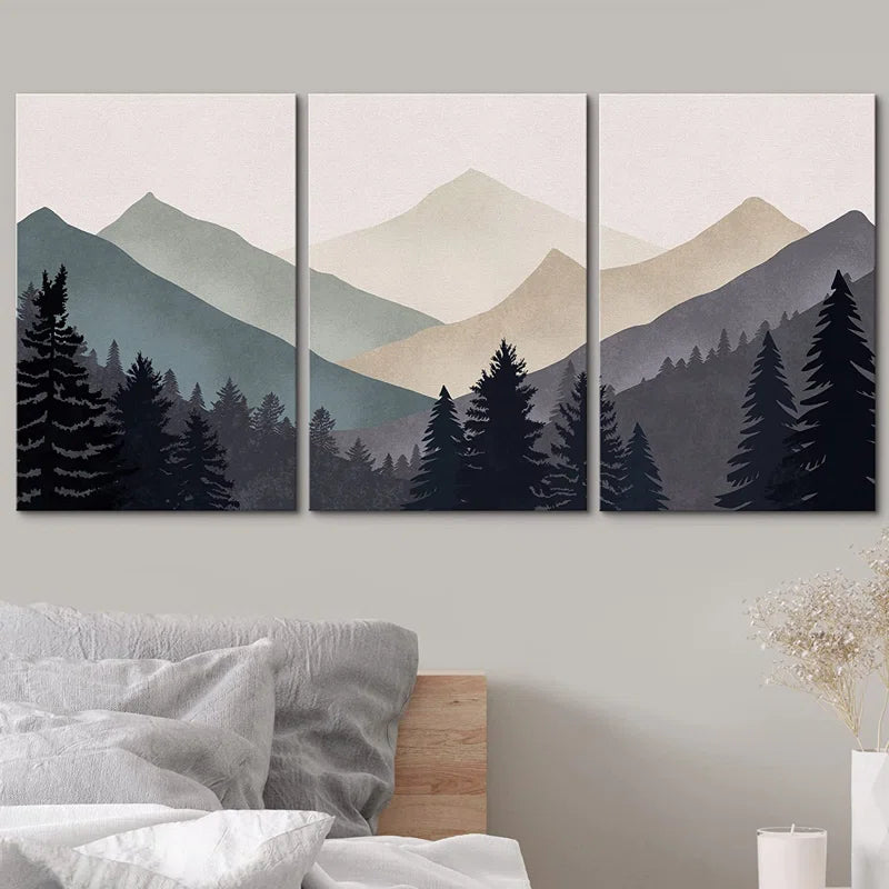 Sun Mountain Landscape Abstract Nature Forest Minimalist Pictures Framed Canvas Print Wall Art