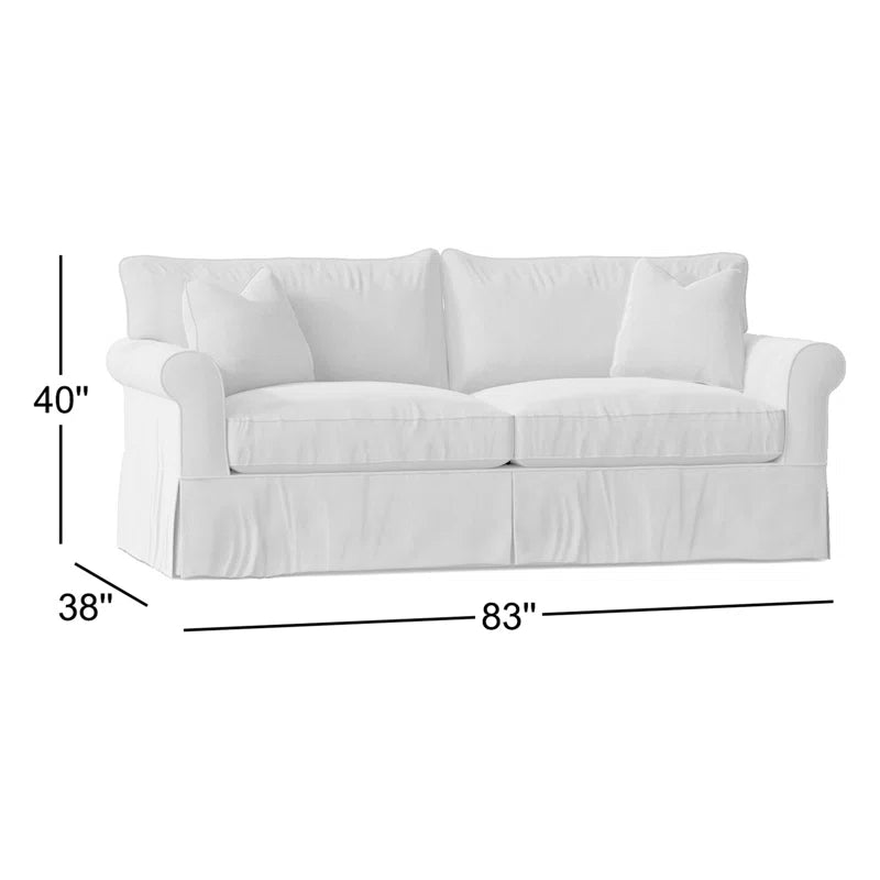 Amari 84" Rolled Arm Slipcovered Sleeper Sofa with Reversible Cushions