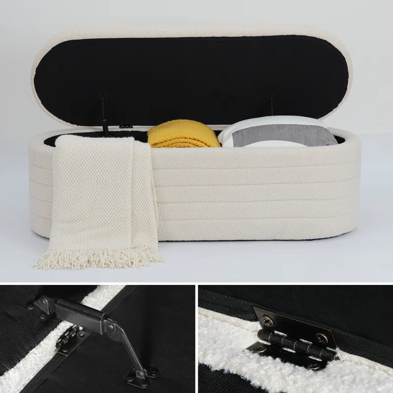 Matt Upholstered 45.5" Teddy Fabric Fluffy Faux Fur Flip Top Storage Bench