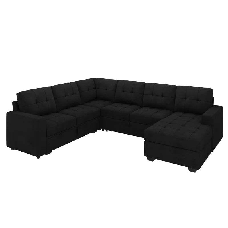 U-Shaped Sleeper Sectional Tufted Sofa Bed with Storage Chaise