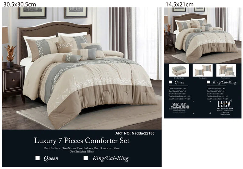 Taupe/Ivory/Light Gray Microfiber 7 Piece Comforter Set