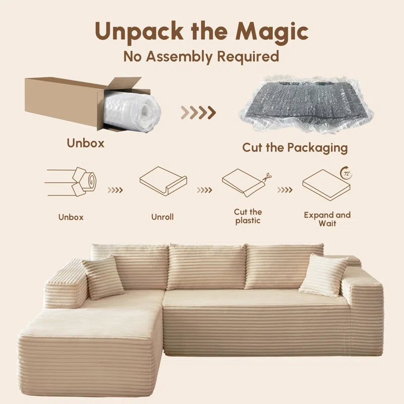 106" Cloud Sectional Couch with L-Shape Chaise, No Assembly Required, Modern Modular Sofa with Deep Seat, Upholstered Couches for Living Room Bedroom, Plush
