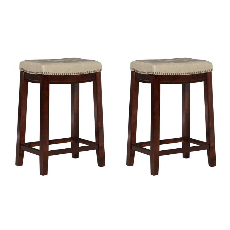 Arlyce 26.5" Solid Wood Backless Counter Stool with Vegan Leather Upholstered Seat