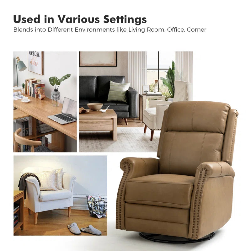 Anouschka 30.5" Wide Swivel Rocking Genuine Leather Manual Recliner