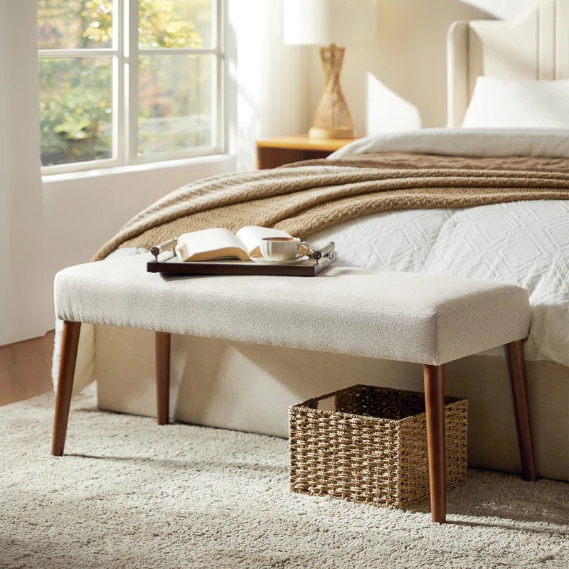 Duplessis 44"W Modern Bench with Solid Wood Legs and Foot Pads